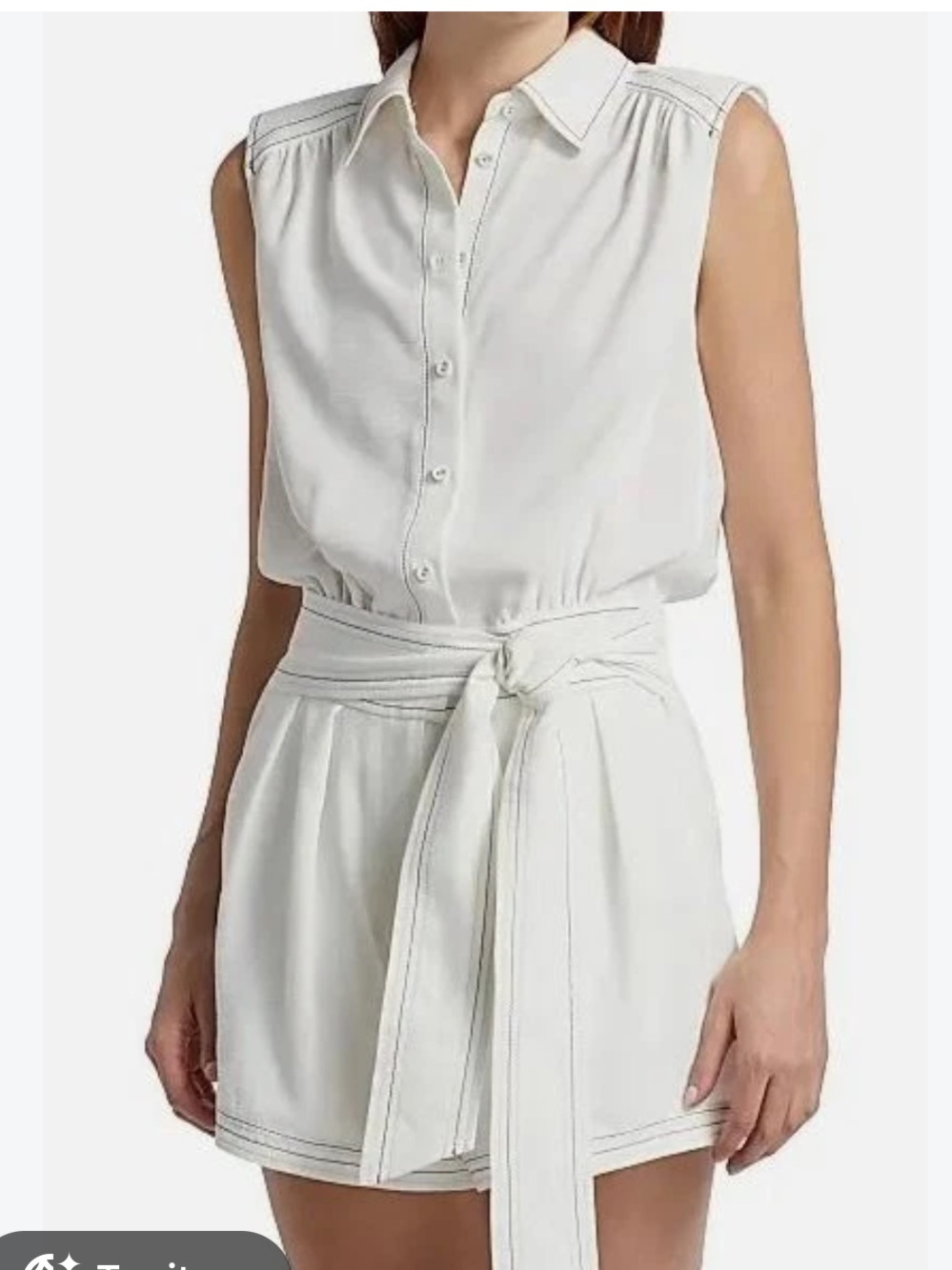 Ramy Brook White Sleeveless Button Front Belted Romper Size M Contrast Stitch